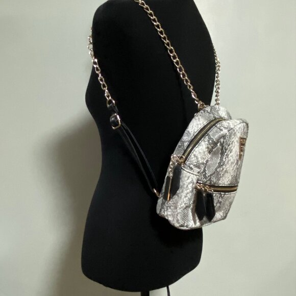Guess Mini Petite Backpack Chain Strap Snake Print Faux Leather - Picture 1 of 8